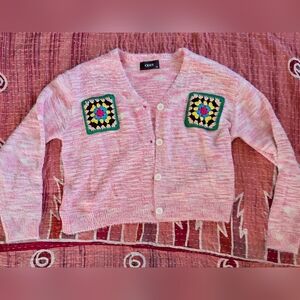 Cider Light Pink Cardigan with Crochet Accents